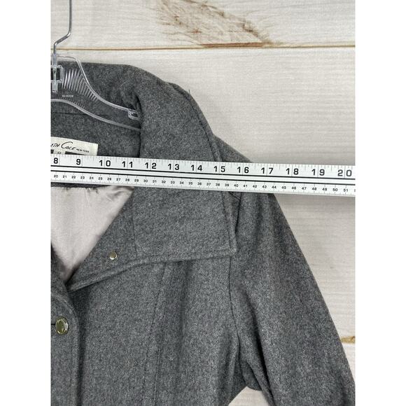 Kenneth Cole Coat Womens Sz 8 Gray Belted Wool Blend Trench Coat Satin Lined - Picture 10 of 15